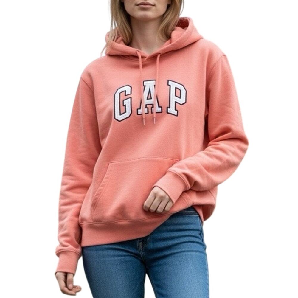 Vintage GAP Stretch Hoodie XL Coral Pink Logo Sweatshirt Retro Athleisure